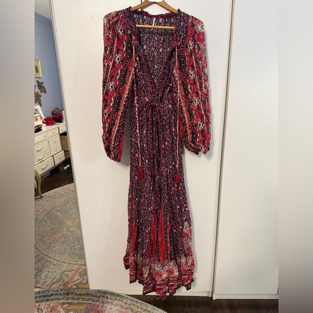 Free People Red Multi-Print Boho Maxi Dress
